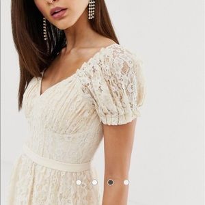 ASOS Little Mistress Cream Lace Midi Dress